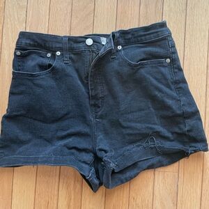 Madewell black denim cut-off shorts.